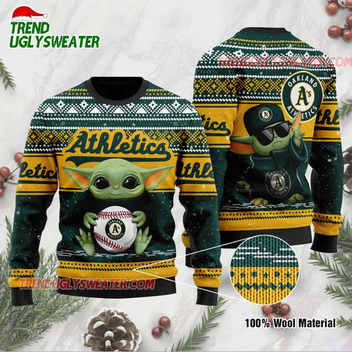 MLB Oakland Athletics Baby Yoda Baseball Holiday Ugly Christmas Sweater
