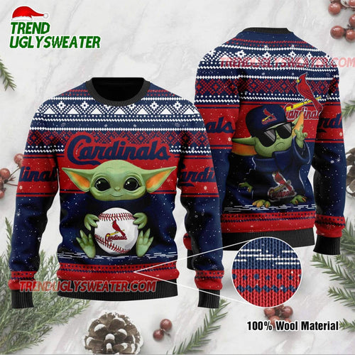 MLB St Louis Cardinals Baby Yoda Baseball Holiday Ugly Christmas Sweater