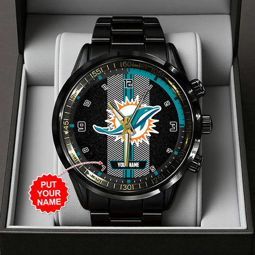 Personalized Miami Dolphins Black Stainless Steel Watch – TANTN16026