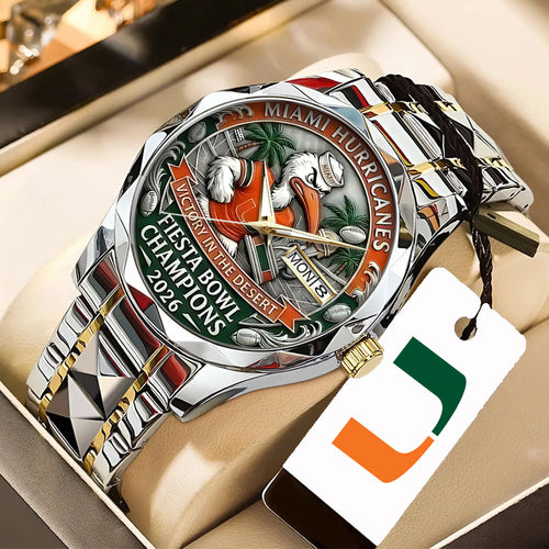 Miami Hurricanes Football 2026 Fiesta Bowl Champions Alloy Luxury Quartz Watch – TANTN20139