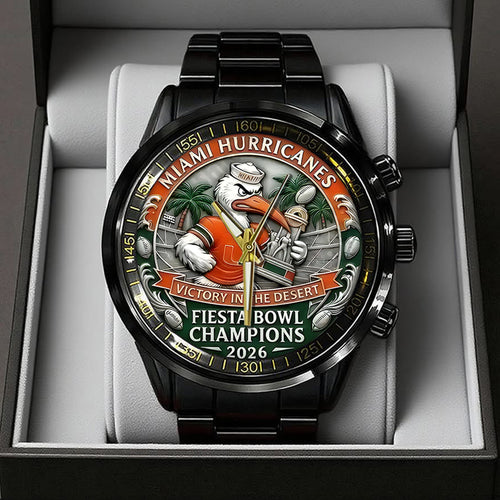 Miami Hurricanes Football 2026 Fiesta Bowl Champions Black Stainless Steel Watch – TANTN20140