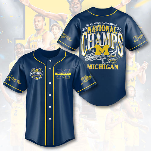 Michigan Wolverines 2026 Men's Basketball National Champions Baseball Jersey – HOATT17364