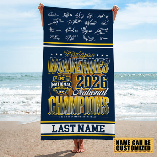 Personalized Michigan Wolverines 2026 NCAA Men's Basketball National Champs Rectangle Beach Towel – TMTHU5025