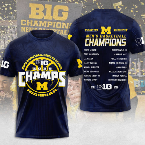 Michigan Wolverines Men's Basketball 2026 Big Ten Champions 3D Apparel – MAITM14907