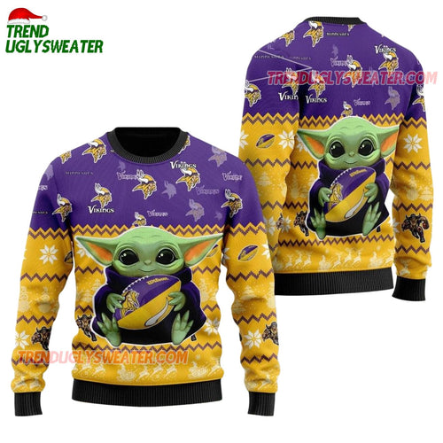 Minnesota Vikings Baby Yoda Hug The Ball Christmas Ugly Sweater