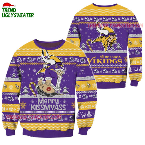 Minnesota Vikings Merrykissmyass Funny Santa Claus Christmas Ugly Sweater