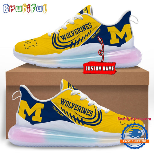 NCAA Michigan Wolverines Women’s Rainbow Atmospheric Cushion Running Shoes, Football Women’s Shoes
