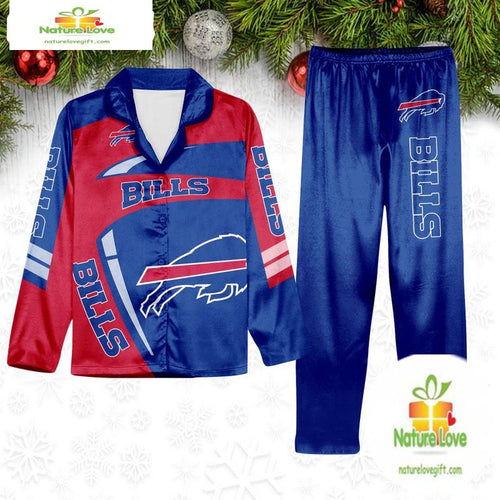 NFL Buffalo Bills Football Team Winter Satin Pajamas Set Gift for Fans