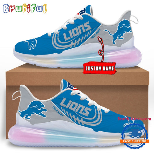 NFL Detroit Lions Women’s Rainbow Atmospheric Cushion Running Shoes, Football Women’s Shoes