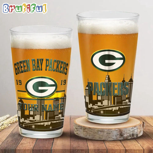 NFL Green Bay Packers Beer Glass Cup 16oz, Custom Football Glass Cup