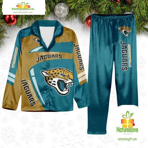 NFL Jacksonville Jaguars Football Team Winter Satin Pajamas Set Gift for Fans