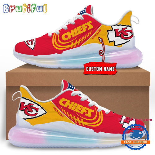 NFL Kansas City Chiefs Women’s Rainbow Atmospheric Cushion Running Shoes, Football Women’s Shoes