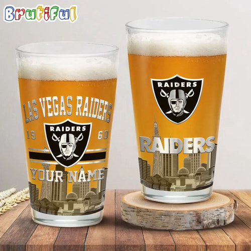 NFL Las Vegas Raiders Beer Glass Cup 16oz, Custom Football Glass Cup