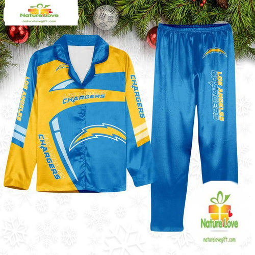 NFL Los Angeles Chargers Football Team Winter Satin Pajamas Set Gift for Fans