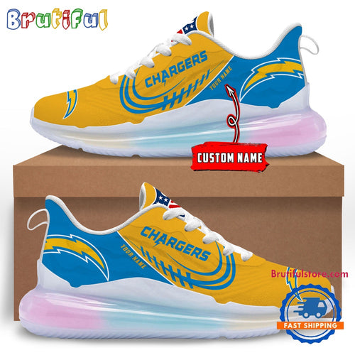 NFL Los Angeles Chargers Women’s Rainbow Atmospheric Cushion Running Shoes, Football Women’s Shoes