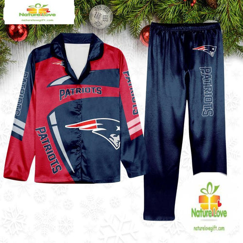 NFL New England Patriots Football Team Winter Satin Pajamas Set Gift for Fans