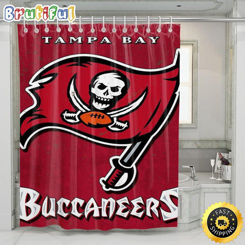 NFL Tampa Bay Buccaneers Red Flag Pirates Shower Curtain Set For Bathroom Decor