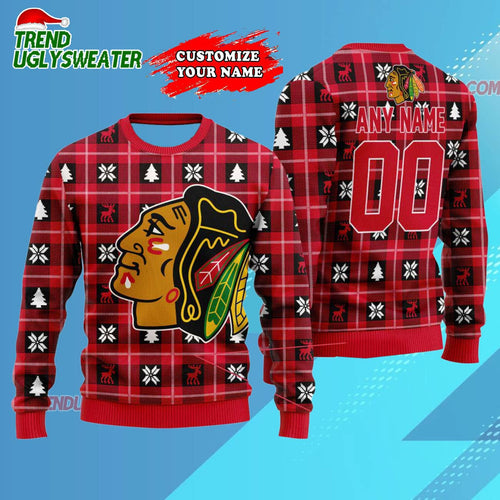 NHL Chicago Blackhawks Personalized Snow Tree Ugly Christmas Sweater