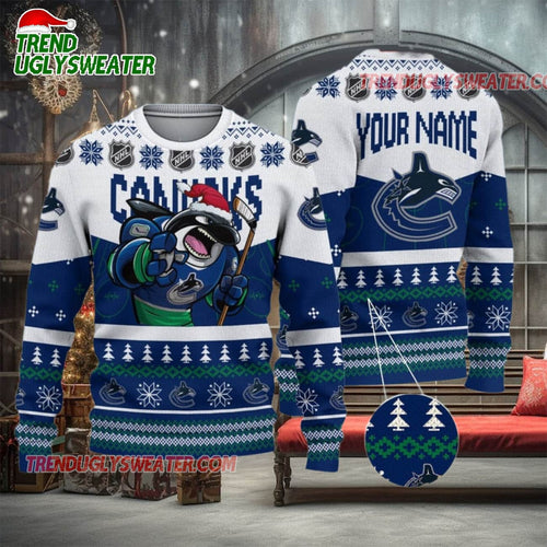 NHL Vancouver Canucks Mascot Fiery Skates Ugly Christmas Sweater