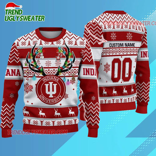 Personalized Ncaa Indiana Hoosiers Special Reindeer Light Ugly Christmas Sweater