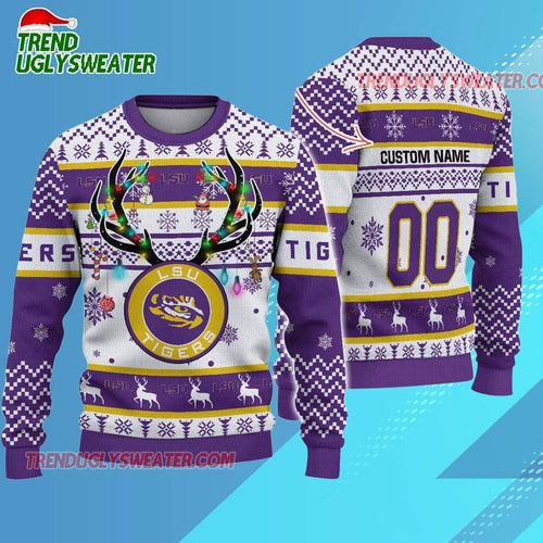 Personalized Ncaa Lsu Tigers Special Reindeer Light Ugly Christmas Sweater