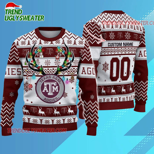 Personalized Ncaa Texas A&m Aggies Special Reindeer Light Ugly Christmas Sweater