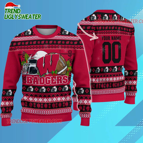 Ncaa Wisconsin Badgers Logo Team Football Custom Christmas Ugly Sweater