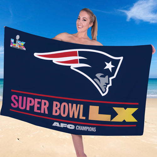 New England Patriots 2025 AFC Champions Rectangle Beach Towel – TANTN20610