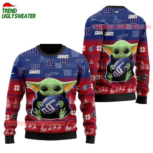 New York Giants Baby Yoda Hug The Ball Christmas Ugly Sweater