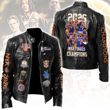 New York Knicks 2026 NBA Finals Champions Motorcycle Leather Jacket – HOATT19506