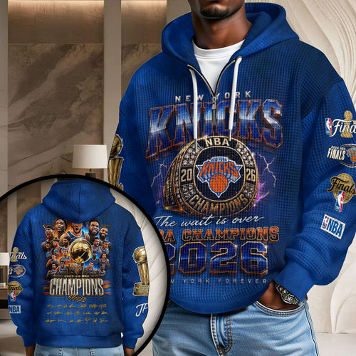 New York Knicks 2026 NBA Finals Champions 3D Unisex Waffle Hoodie – TMTHU6927