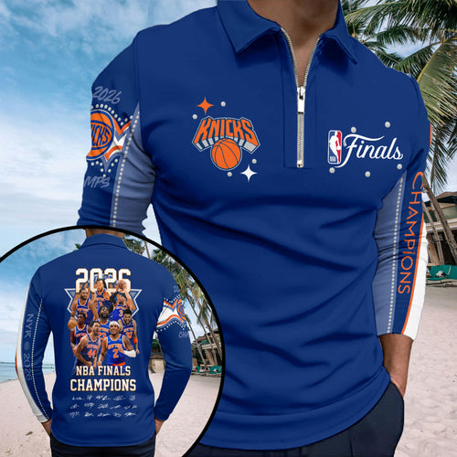 New York Knicks 2026 NBA Finals Champions Zip Polo Shirt – HOATT19017