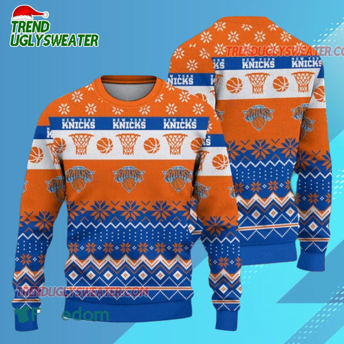 New York Knicks Snowfall Hoops Ugly Christmas Sweater
