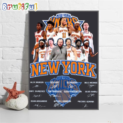 New York Knicks Team Player Basketball Signature Wall Art Poster Canvas