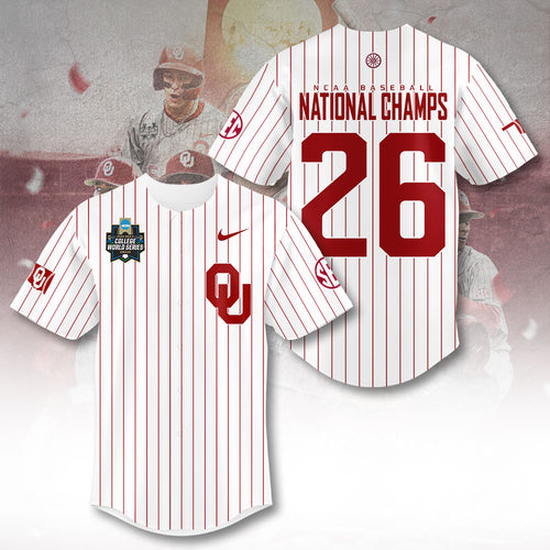 Oklahoma Sooners 2026 NCAA Baseball Men's College World Series Champions Baseball Jersey – TANTN23850