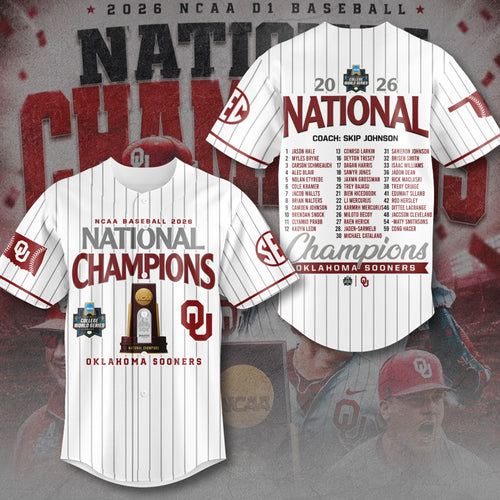 Oklahoma Sooners 2026 NCAA Baseball Men's College World Series Champions Baseball Jersey – TMTHU7020
