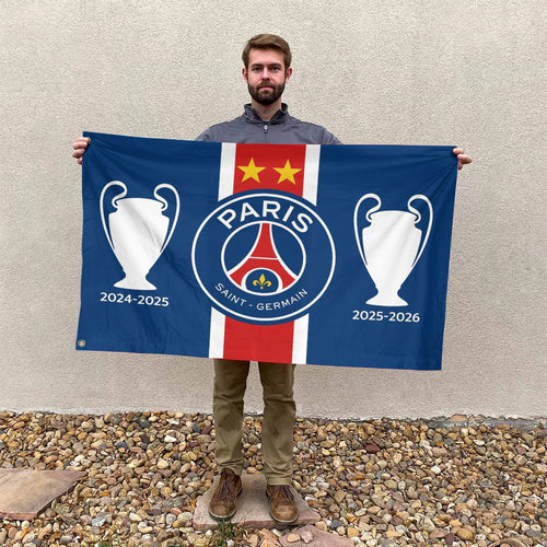 Paris Saint-Germain Champions of Europe 25/26 3D Double-side House Flag – TANTN23328