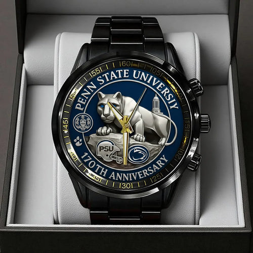 Penn State Nittany Lions Football 170th Anniversary 2025 Black Stainless Steel Watch – TANTN16149