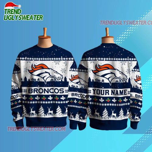 Personalized Personalized Denver Broncos NFL Snow Ugly Christmas Sweater