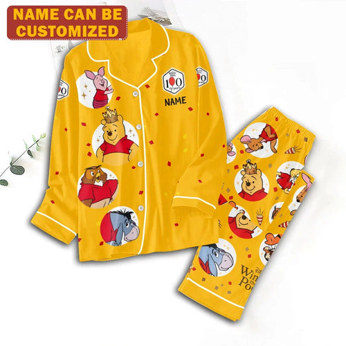 Personalized Winnie-the-Pooh 100th Anniversary Satin Pajama Set with Piping – TMTHU9471