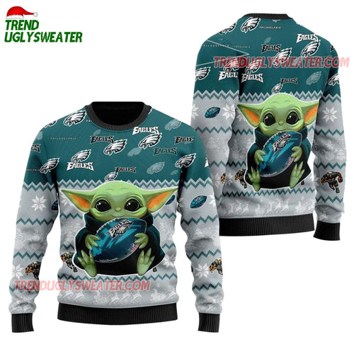 Philadelphia Eagles Baby Yoda Hug The Ball Christmas Ugly Sweater