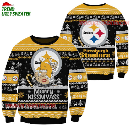 Pittsburgh Steelers Merrykissmyass Funny Santa Claus Christmas Ugly Sweater
