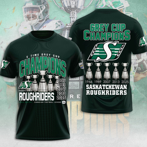 Saskatchewan Roughriders 2025 Grey Cup Champions 3D Apparel – MAITM13853