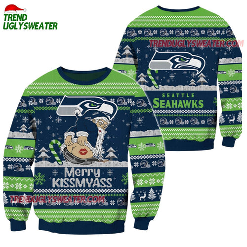 Seattle Seahawks Merrykissmyass Funny Santa Claus Christmas Ugly Sweater