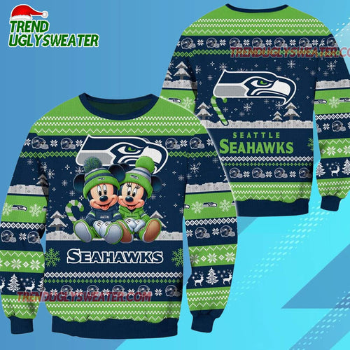 Seattle Seahawks NFL Mickey Minnie Ugly Christmas Sweater