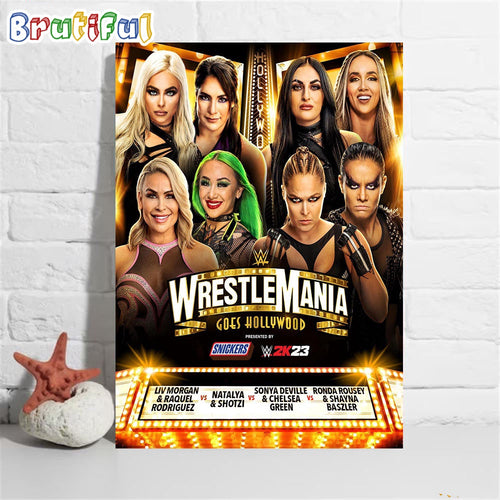 Showcase Fatal 4-Way Tag Team Match WWE Womens WrestleMania Goes Hollywood Wall Art Poster Canvas