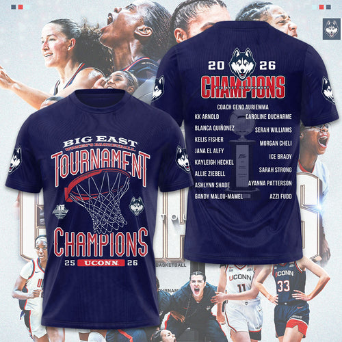 UConn Huskies Women's Basketball 2026 Big East Champions 3D Apparel – TMTHU4334