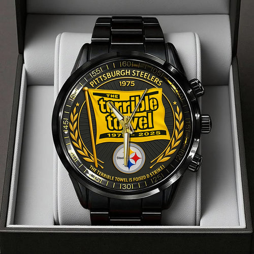 Pittsburgh Steelers The Terrible Towel 2025 Black Stainless Steel Watch – TANTN16137