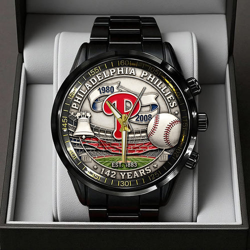 Philadelphia Phillies 142nd Anniversary Black Stainless Steel Watch – TANTN18481