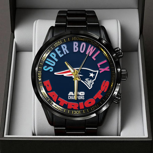 New England Patriots 2025 AFC Champions Black Stainless Steel Watch – TANTN20641